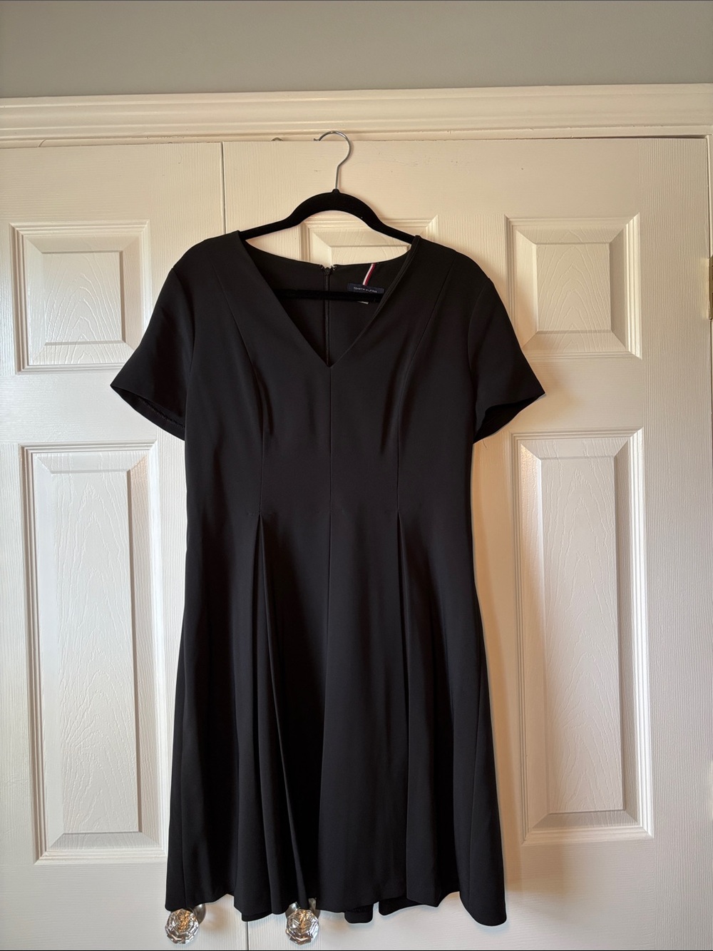 Tommy Hilfiger Black V-Neck Fit-and-Flare Midi Dress